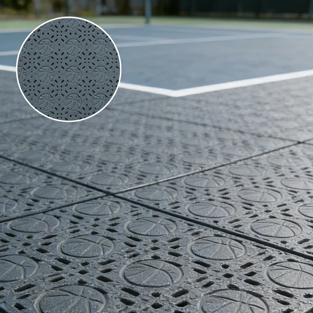 DUNK MASTER Interlocking Sports Floor Tiles - Anti-Slip Shock Absorbing Modular Court Flooring 10/20/30  Square Meters Basketball Court Outdoor Use - Dark Grey - Image 4