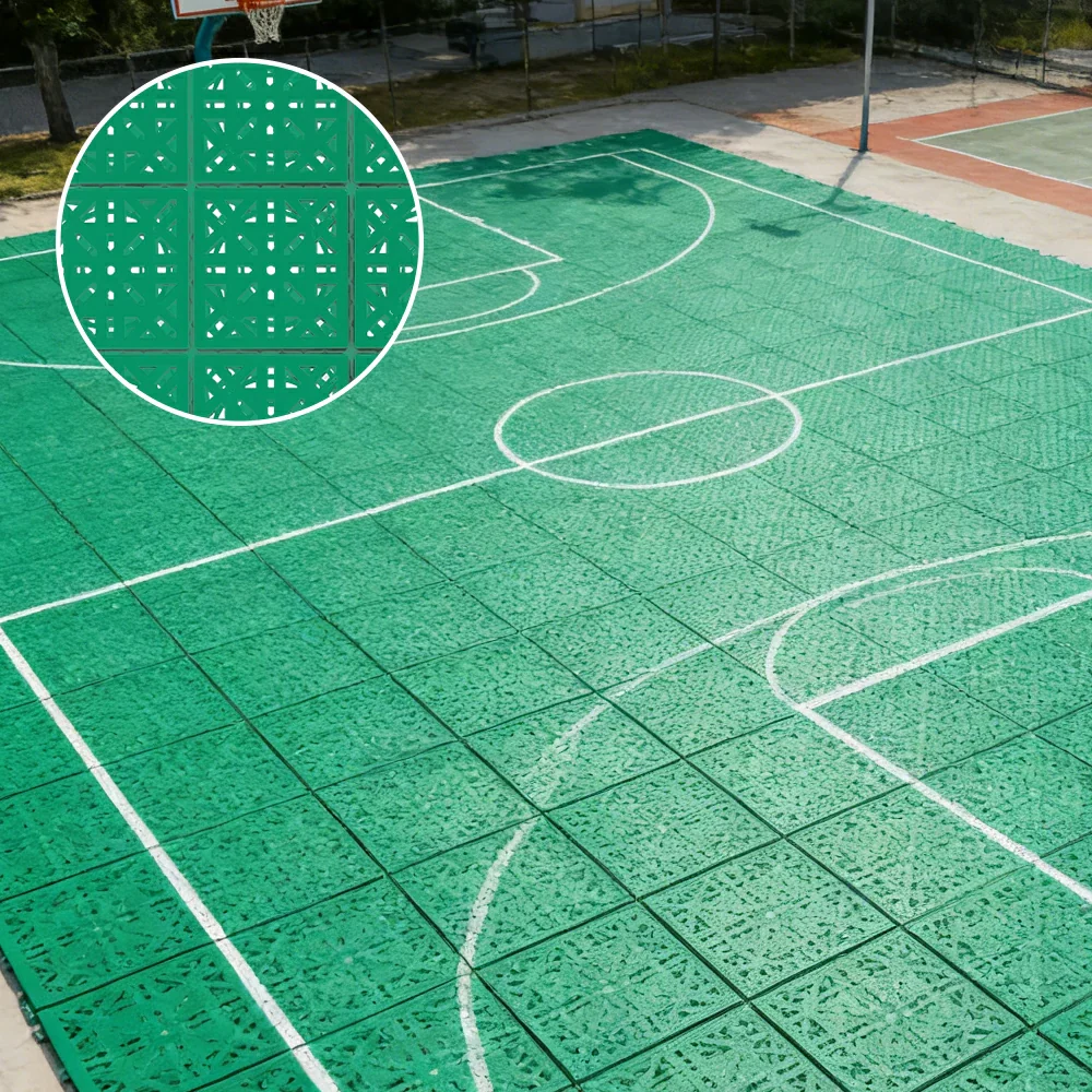 DUNK MASTER Interlocking Sports Floor Tiles - Anti-Slip Shock Absorbing Modular Court Flooring 10/20/30 Square Meters Basketball Court Outdoor Use - Grass Green - Image 4