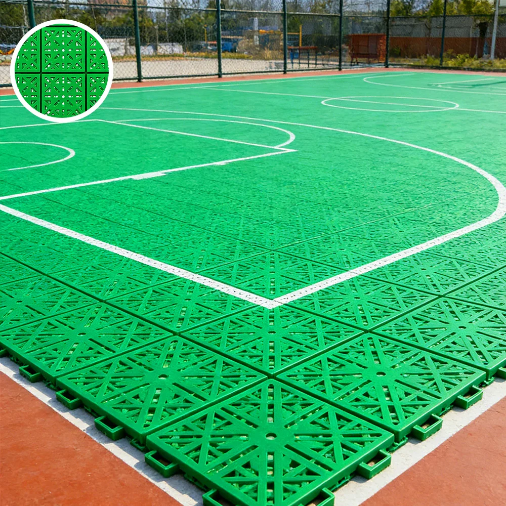 DUNK MASTER Interlocking Sports Floor Tiles - Anti-Slip Shock Absorbing Modular Court Flooring 10/20/30 Square Meters Basketball Court Outdoor Use - Apple Green - Image 4