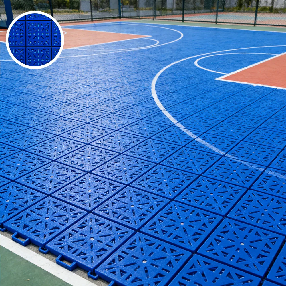 DUNK MASTER Interlocking Sports Floor Tiles - Anti-Slip Shock Absorbing Modular Court Flooring 10/20/30 Square Meters Basketball Court Outdoor Use - Royal Blue - Image 4