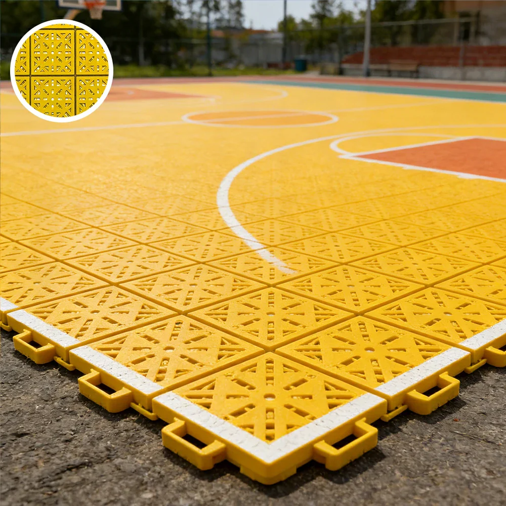 DUNK MASTER Interlocking Sports Floor Tiles - Anti-Slip Shock Absorbing Modular Court Flooring 10/20/30 Square Meters Basketball Court Outdoor Use - Yellow - Image 2