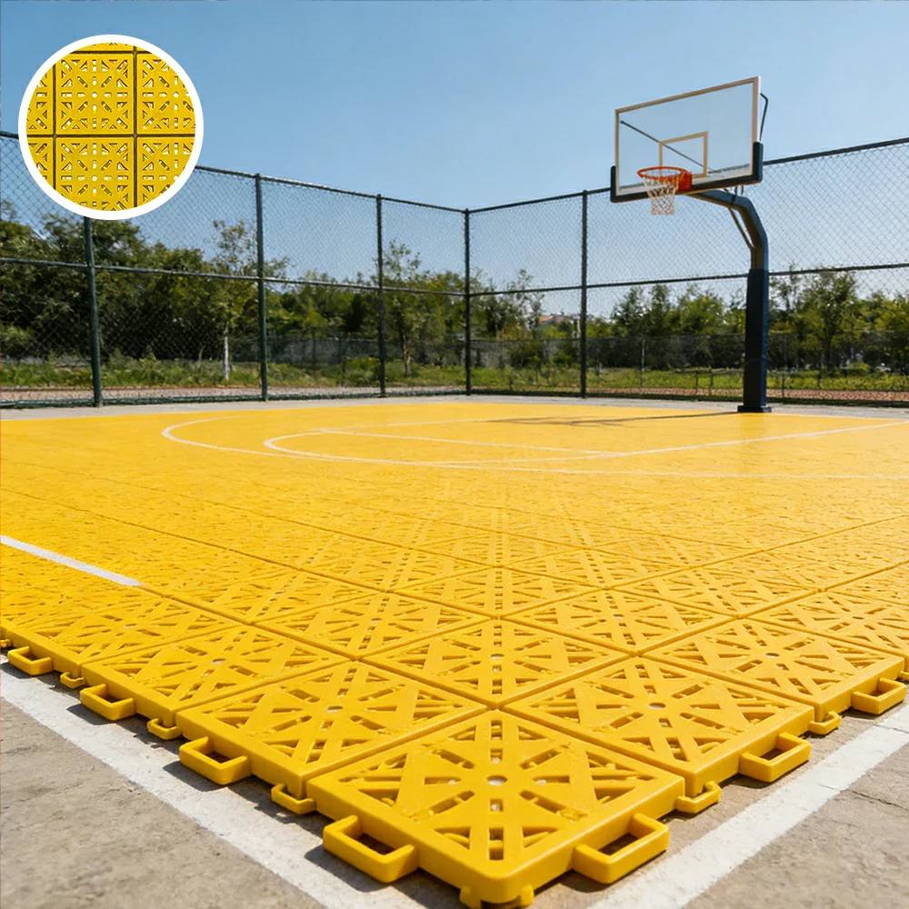 DUNK MASTER Interlocking Sports Floor Tiles - Anti-Slip Shock Absorbing Modular Court Flooring 10/20/30 Square Meters Basketball Court Outdoor Use - Yellow - Image 4