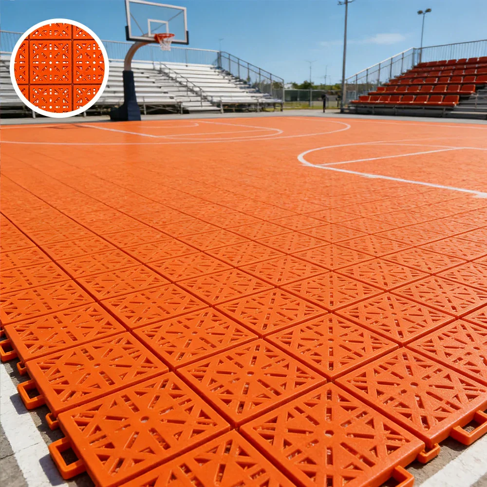 DUNK MASTER Interlocking Sports Floor Tiles - Anti-Slip Shock Absorbing Modular Court Flooring 10/20/30 Square Meters Basketball Court Outdoor Use - Orange - Image 4