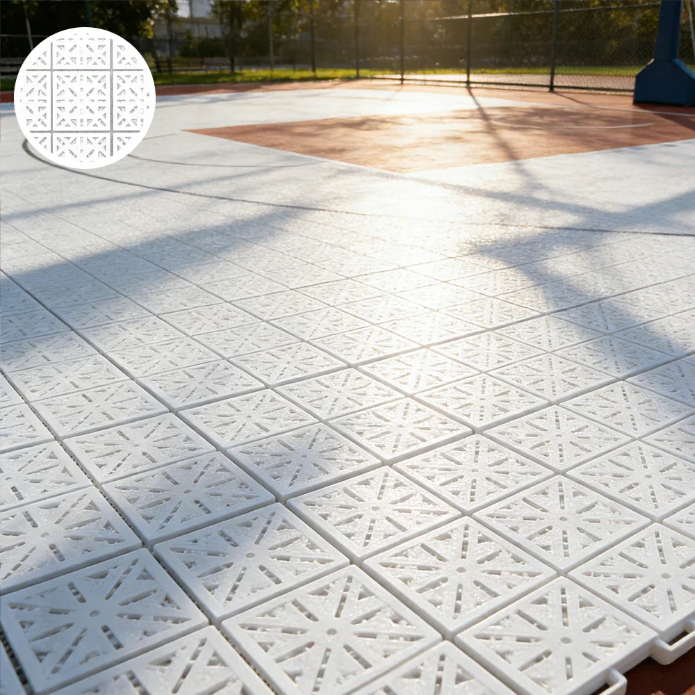 DUNK MASTER Interlocking Sports Floor Tiles - Anti-Slip Shock Absorbing Modular Court Flooring 10/20/30 Square Meters Basketball Court Outdoor Use - White - Image 4