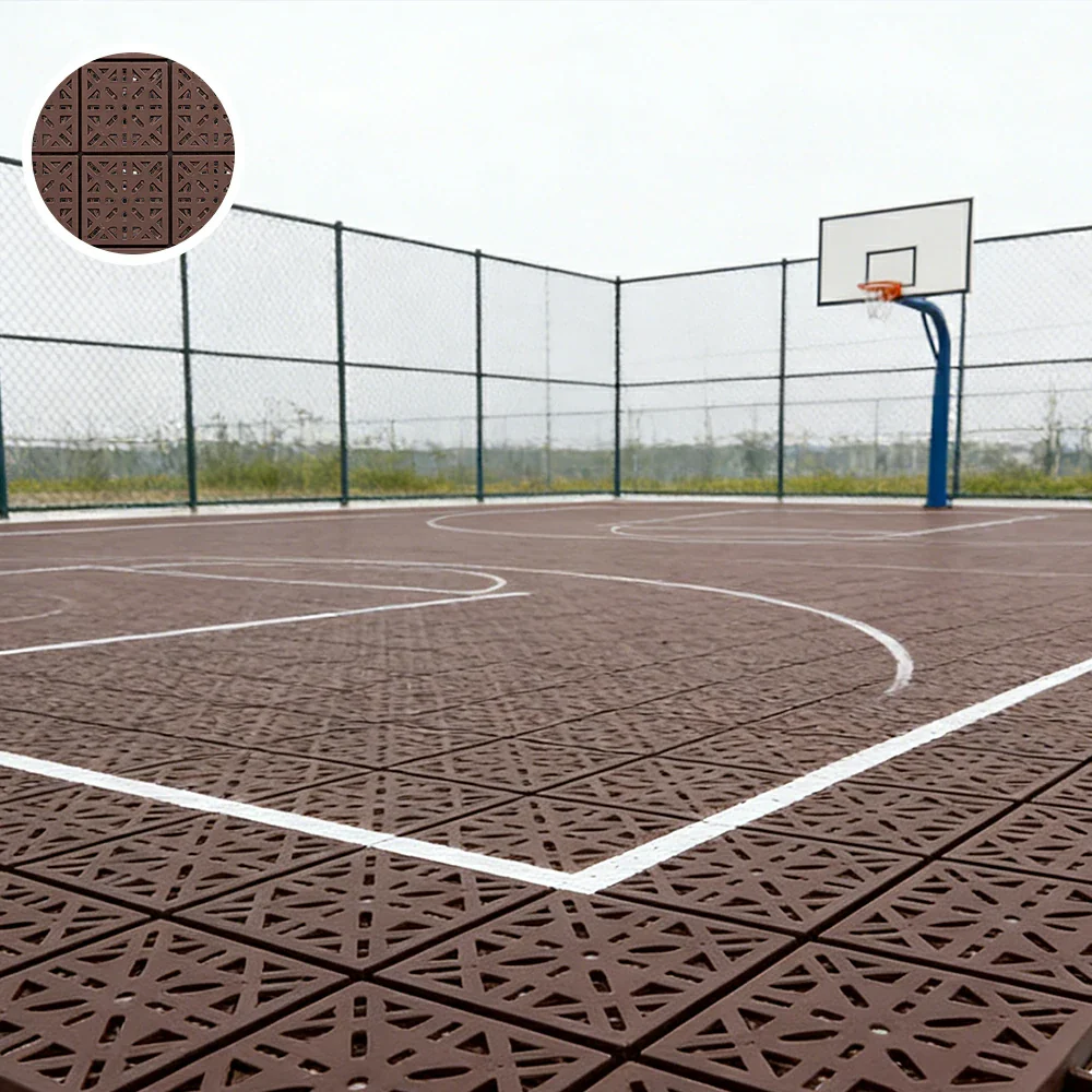 DUNK MASTER Interlocking Sports Floor Tiles - Anti-Slip Shock Absorbing Modular Court Flooring 10/20/30 Square Meters Basketball Court Outdoor Use - Coffee - Image 4
