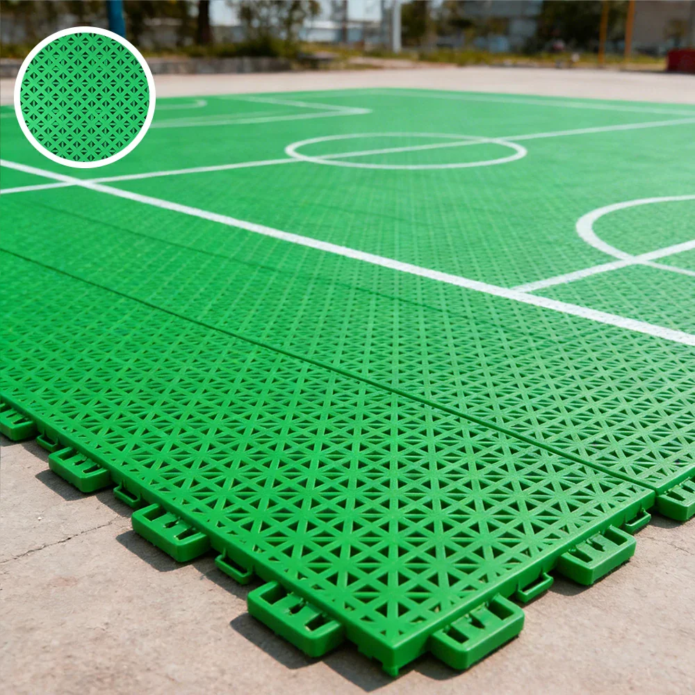 DUNK MASTER Outdoor Interlocking Sports Floor Tiles Anti-Slip Shock Absorbing Basketball Court Flooring 10/20/30 Square Meters - Emerald Green - Image 2