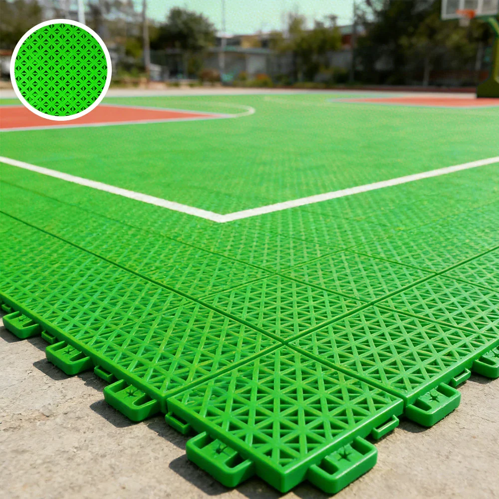 DUNK MASTER Outdoor Interlocking Sports Floor Tiles Anti-Slip Shock Absorbing Basketball Court Flooring 10/20/30 Square Meters - Apple Green - Image 2