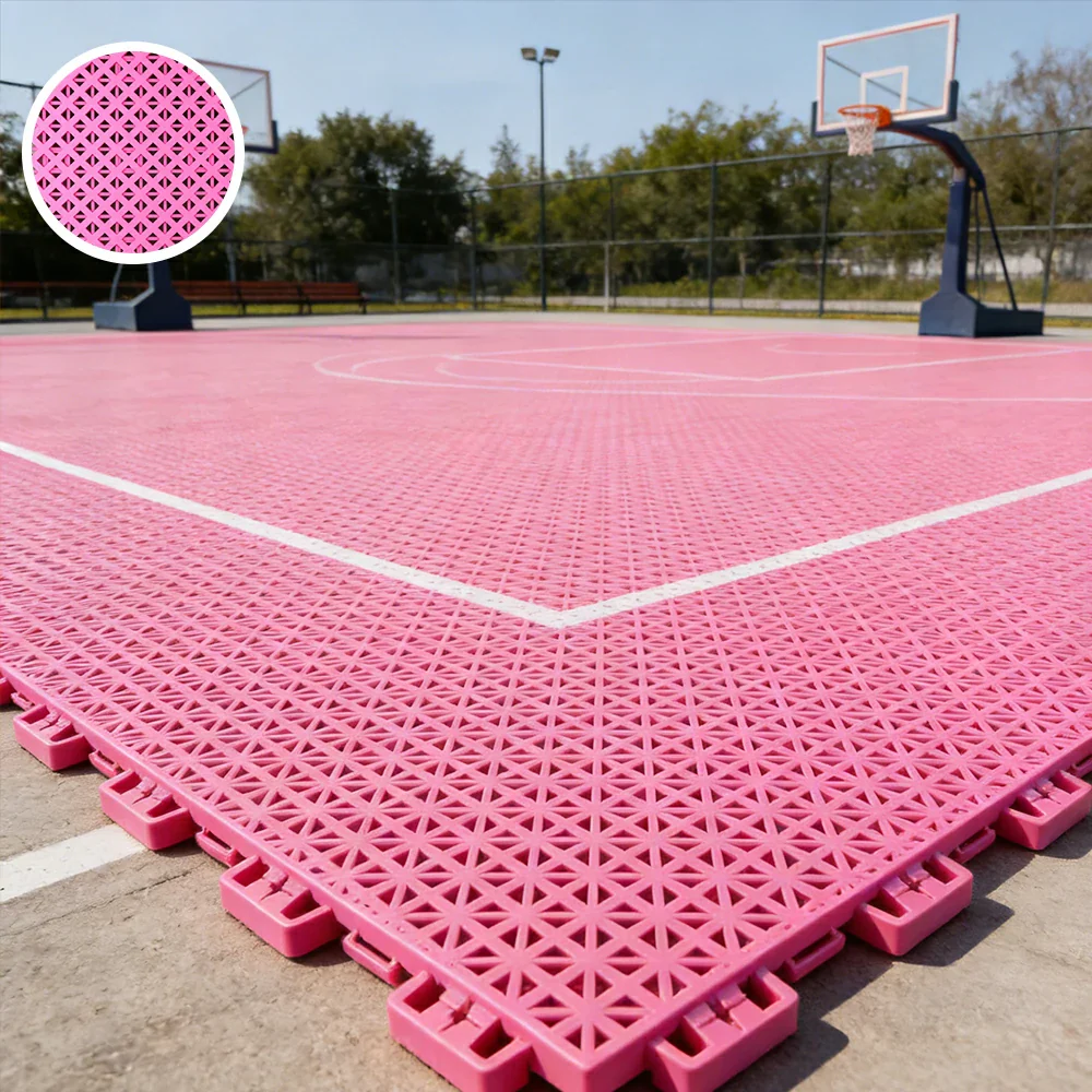 DUNK MASTER Outdoor Interlocking Sports Floor Tiles Anti-Slip Shock Absorbing Basketball Court Flooring 10/20/30 Square Meters - Pink - Image 2