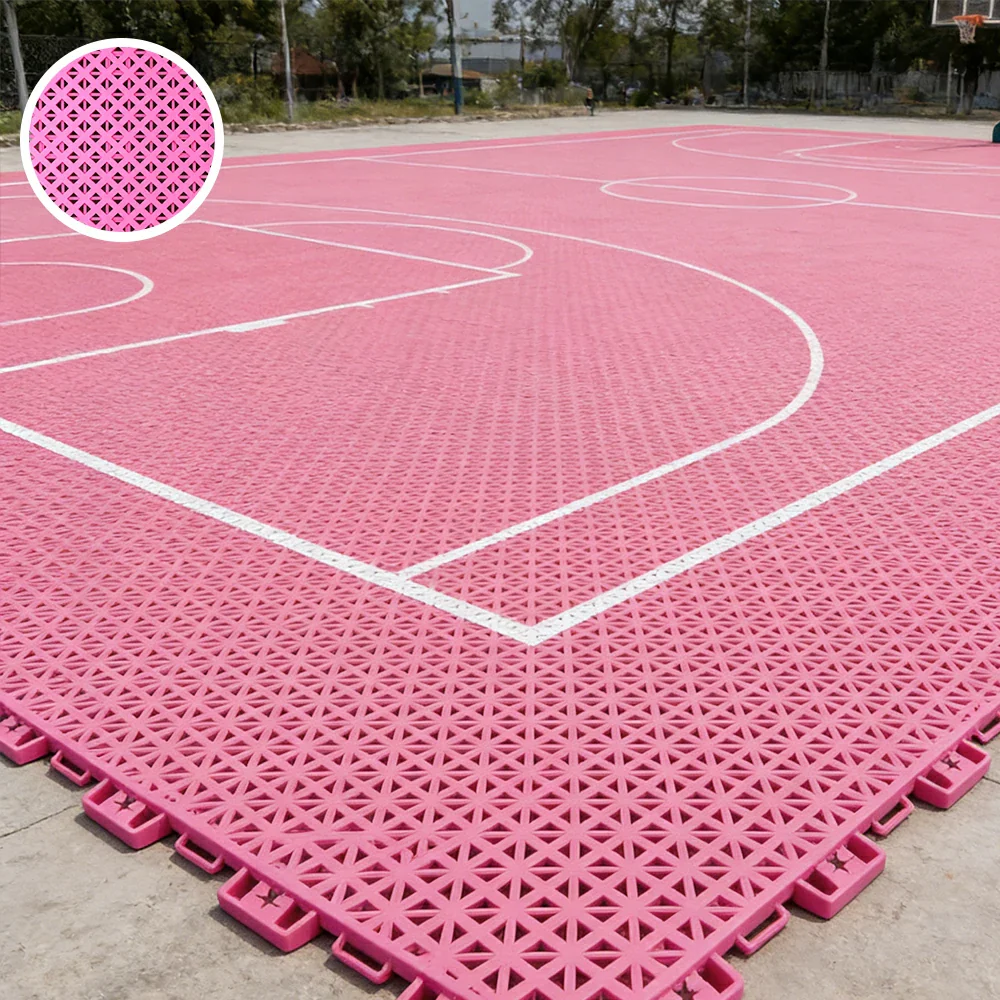 DUNK MASTER Outdoor Interlocking Sports Floor Tiles Anti-Slip Shock Absorbing Basketball Court Flooring 10/20/30 Square Meters - Pink - Image 4