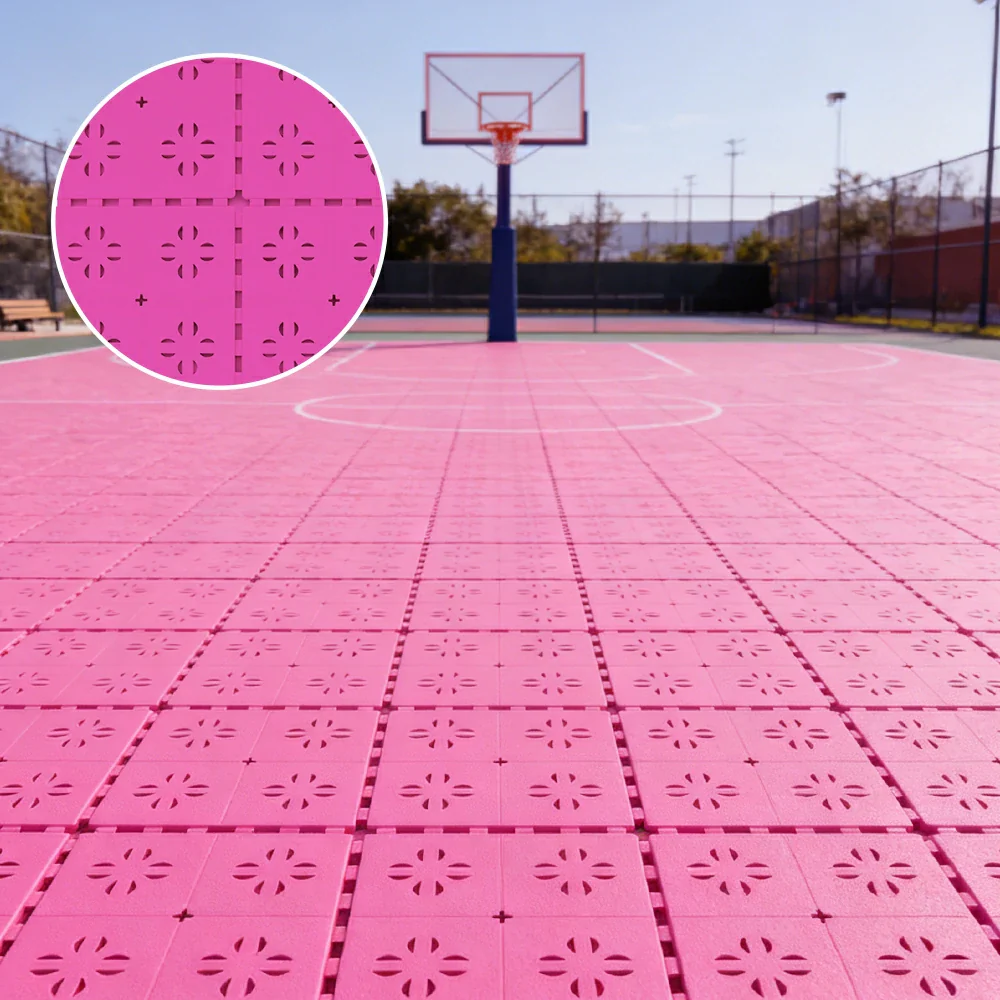 DUNK MASTER Outdoor Interlocking Sports Floor Tiles Anti-Slip Shock Absorbing Basketball Court Flooring 10/20/30 Square Meters - Pink - Image 2
