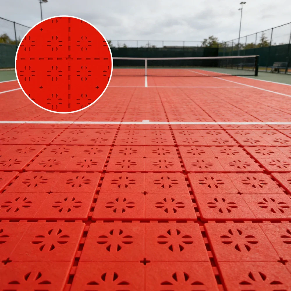 DUNK MASTER Outdoor Interlocking Sports Floor Tiles Anti-Slip Shock Absorbing Basketball Court Flooring 10/20/30 Square Meters - Red - Image 2