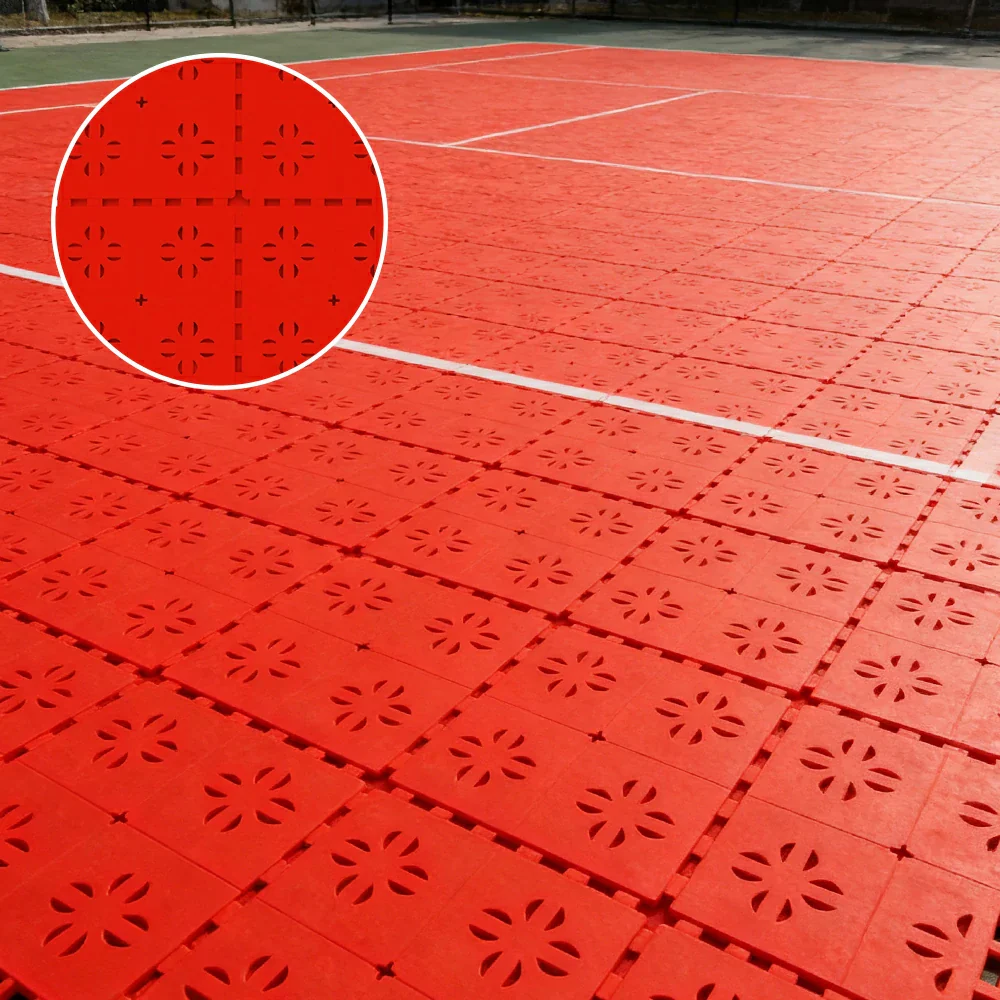 DUNK MASTER Outdoor Interlocking Sports Floor Tiles Anti-Slip Shock Absorbing Basketball Court Flooring 10/20/30 Square Meters - Red - Image 4