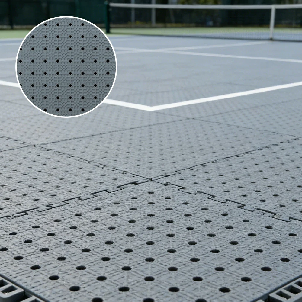 DUNK MASTER Outdoor Interlocking Sports Floor Tiles Anti-Slip Shock Absorbing Basketball Court Flooring 10/20/30 Square Meters - Light Grey - Image 2