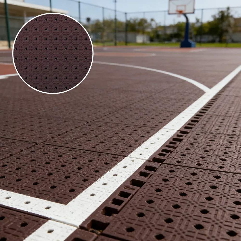 DUNK MASTER Outdoor Interlocking Sports Floor Tiles Anti-Slip Shock Absorbing Basketball Court Flooring 10/20/30 Square Meters - Coffee - Image 2