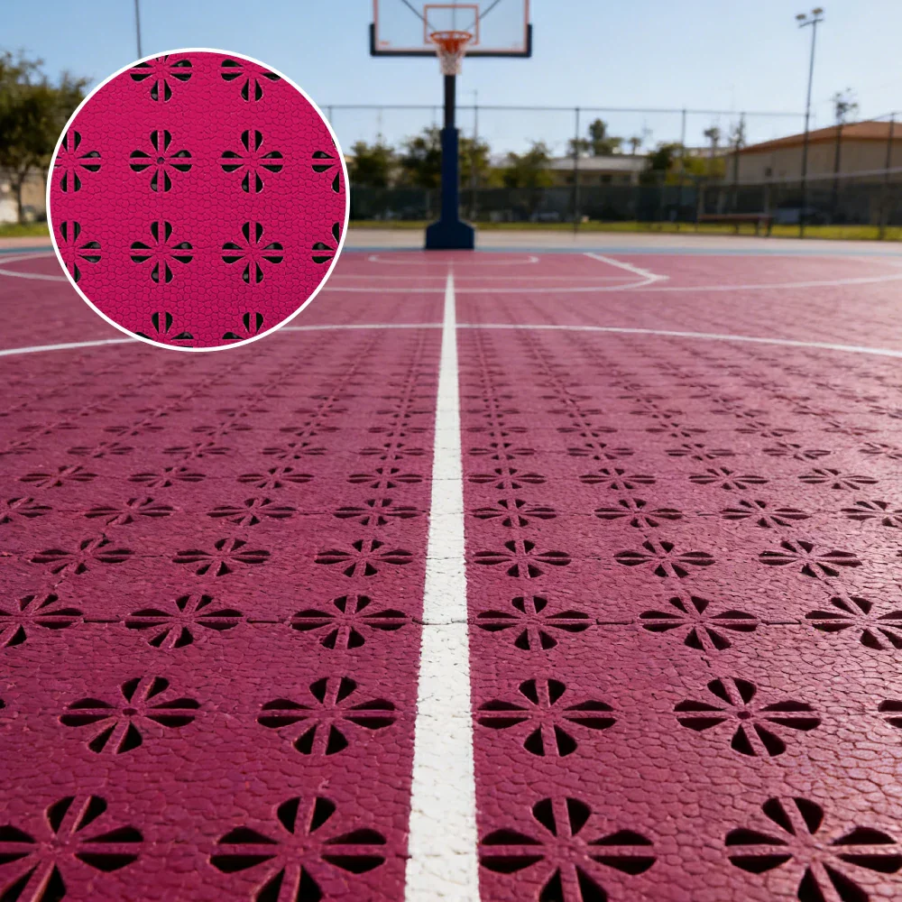 DUNK MASTER Interlocking Sports Court Tiles Anti-Slip Cushioning Drainage Flooring 10/20/30sqm Basketball Court Playground - Rose Red - Image 2