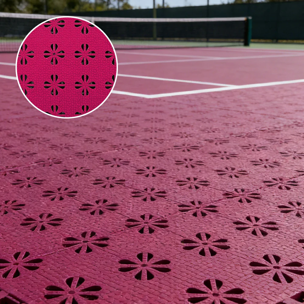 DUNK MASTER Interlocking Sports Court Tiles Anti-Slip Cushioning Drainage Flooring 10/20/30sqm Basketball Court Playground - Rose Red - Image 4