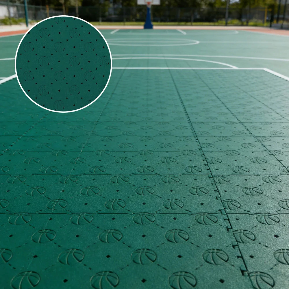 DUNK MASTER Outdoor Sports Flooring Tiles Interlocking Anti-Slip Court Floor 30.48cm Modular Tiles 10/20/30sqm Basketball Court Playground - Dark Green - Image 4