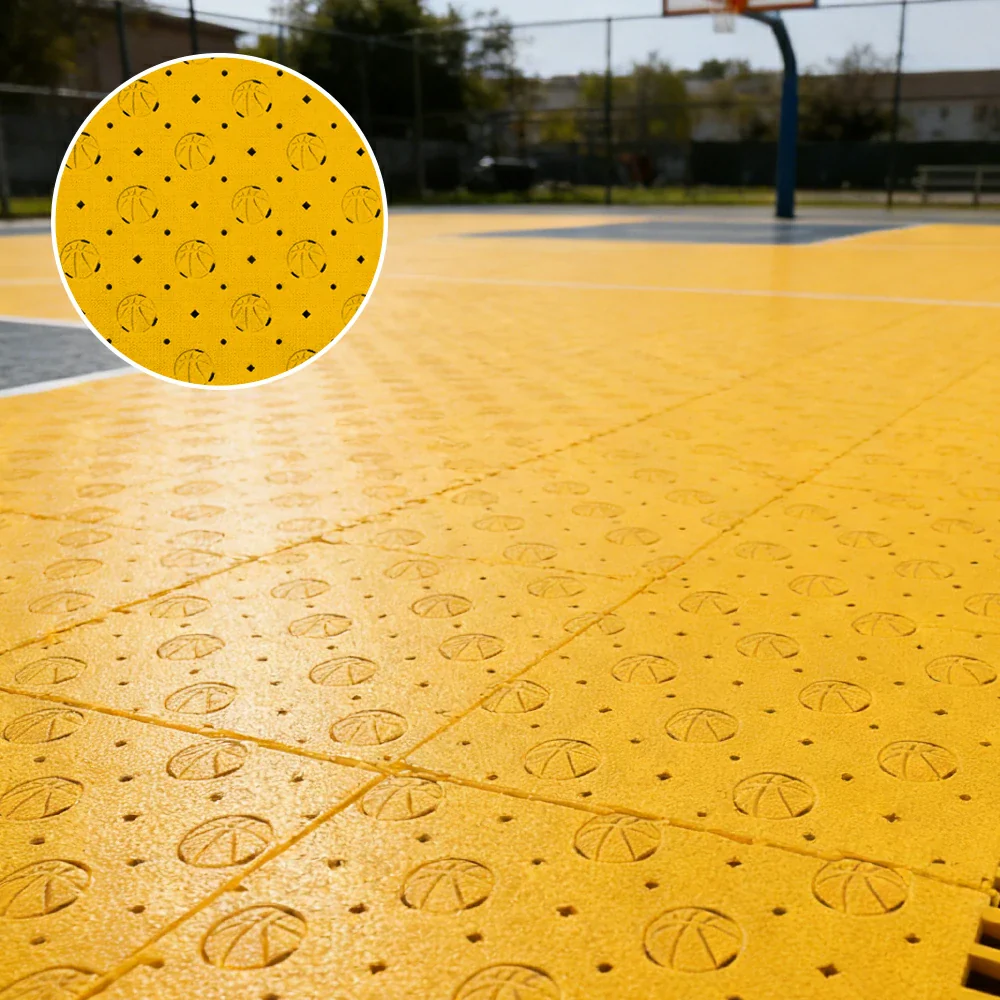 DUNK MASTER Outdoor Sports Flooring Tiles Interlocking Anti-Slip Court Floor 30.48cm Modular Tiles 10/20/30sqm Basketball Court Playground - Yellow - Image 2