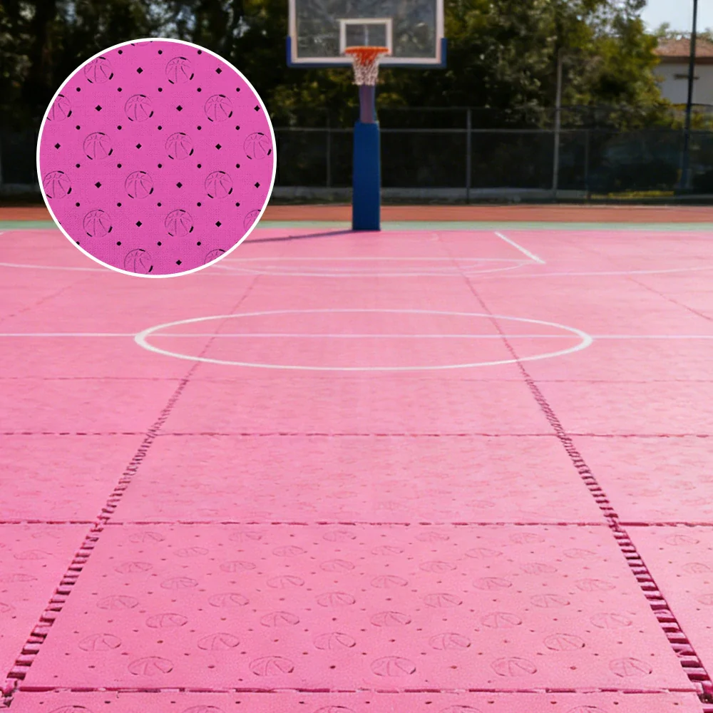 DUNK MASTER Outdoor Sports Flooring Tiles Interlocking Anti-Slip Court Floor 30.48cm Modular Tiles 10/20/30sqm Basketball Court Playground - Pink - Image 4