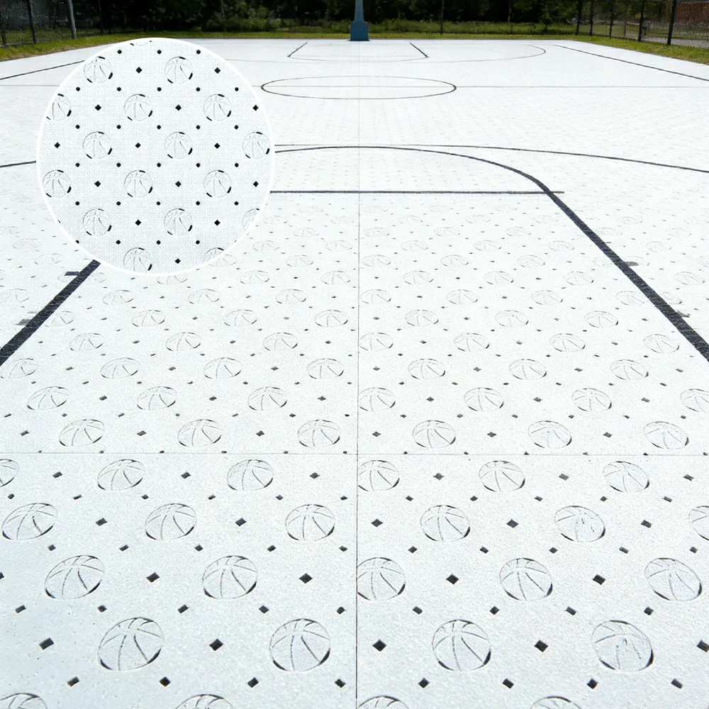 DUNK MASTER Outdoor Sports Flooring Tiles Interlocking Anti-Slip Court Floor 30.48cm Modular Tiles 10/20/30sqm Basketball Court Playground - White - Image 4