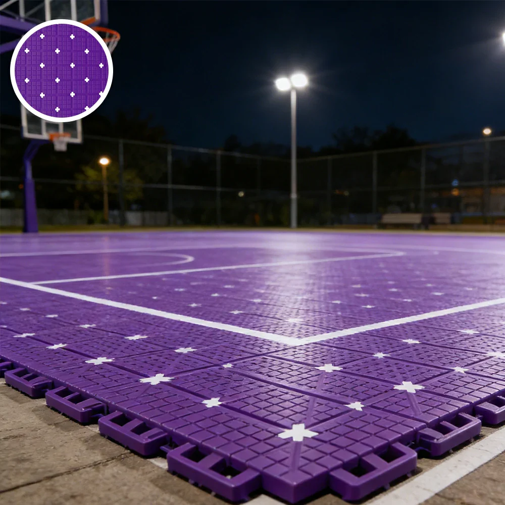 DUNK MASTER Interlocking Sports Flooring Tiles Anti-Slip Shock Absorbing Court Flooring 25cm Modular Tiles 10/20/30sqm Basketball Court Playground - Purple - Image 2