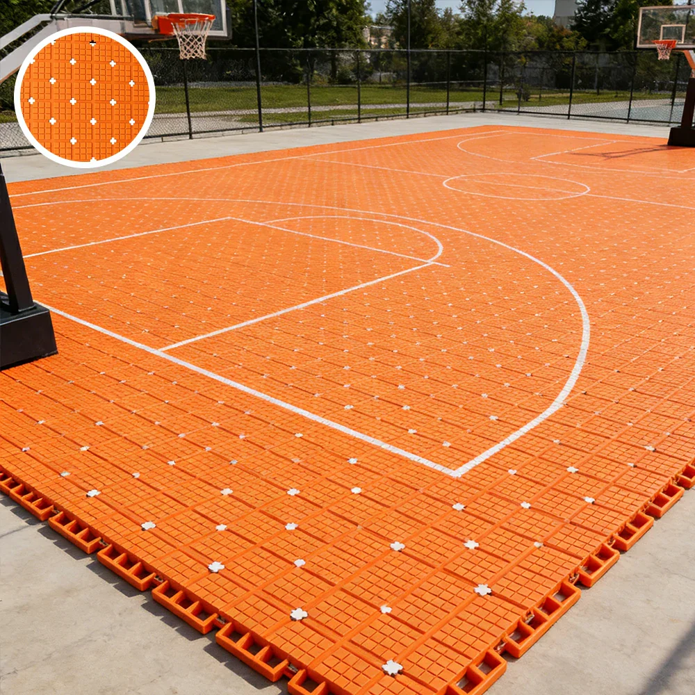 DUNK MASTER Interlocking Sports Flooring Tiles Anti-Slip Shock Absorbing Court Flooring 25cm Modular Tiles 10/20/30sqm Basketball Court Playground - Orange - Image 2