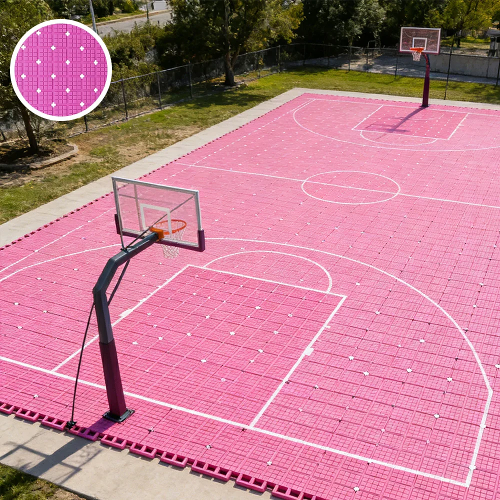 DUNK MASTER Interlocking Sports Flooring Tiles Anti-Slip Shock Absorbing Court Flooring 25cm Modular Tiles 10/20/30sqm Basketball Court Playground - Pink - Image 4