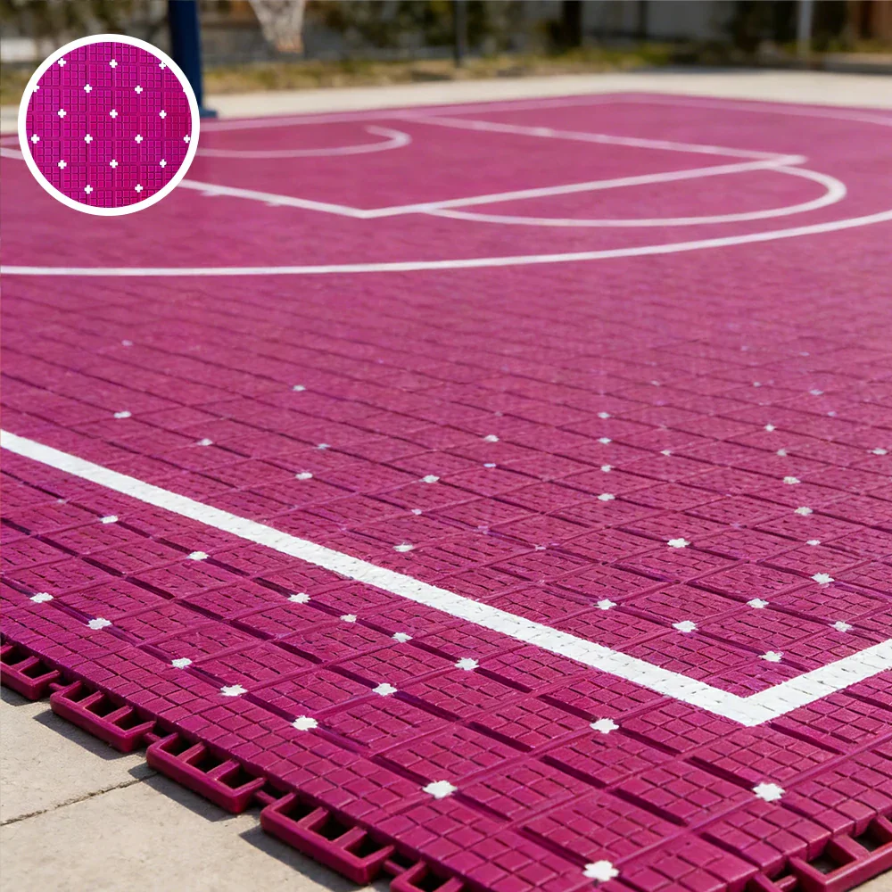 DUNK MASTER Interlocking Sports Flooring Tiles Anti-Slip Shock Absorbing Court Flooring 25cm Modular Tiles 10/20/30sqm Basketball Court Playground - Rose Red - Image 2