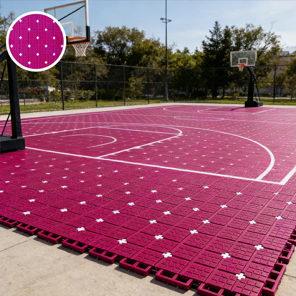 DUNK MASTER Interlocking Sports Flooring Tiles Anti-Slip Shock Absorbing Court Flooring 25cm Modular Tiles 10/20/30sqm Basketball Court Playground - Rose Red - Image 4