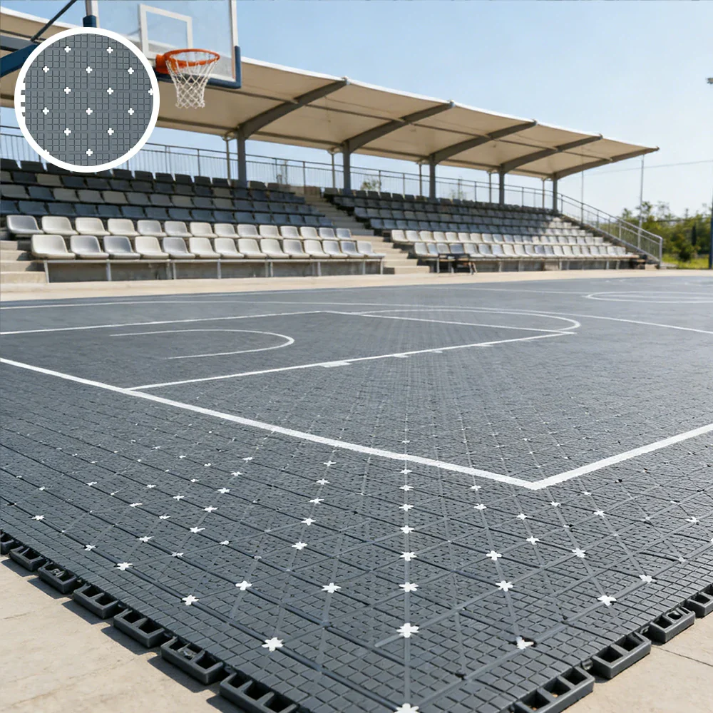 DUNK MASTER Interlocking Sports Flooring Tiles Anti-Slip Shock Absorbing Court Flooring 25cm Modular Tiles 10/20/30sqm Basketball Court Playground - Light Grey - Image 2