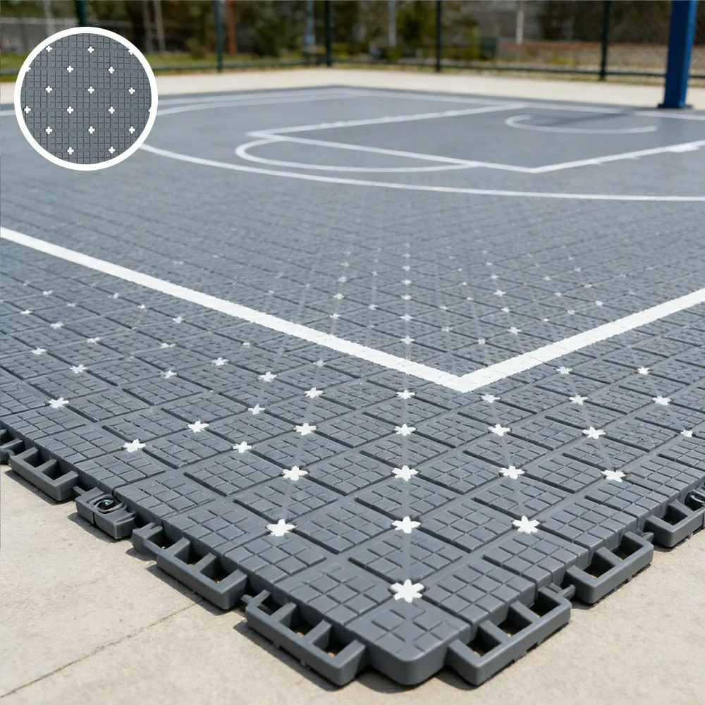 DUNK MASTER Interlocking Sports Flooring Tiles Anti-Slip Shock Absorbing Court Flooring 25cm Modular Tiles 10/20/30sqm Basketball Court Playground - Light Grey - Image 4