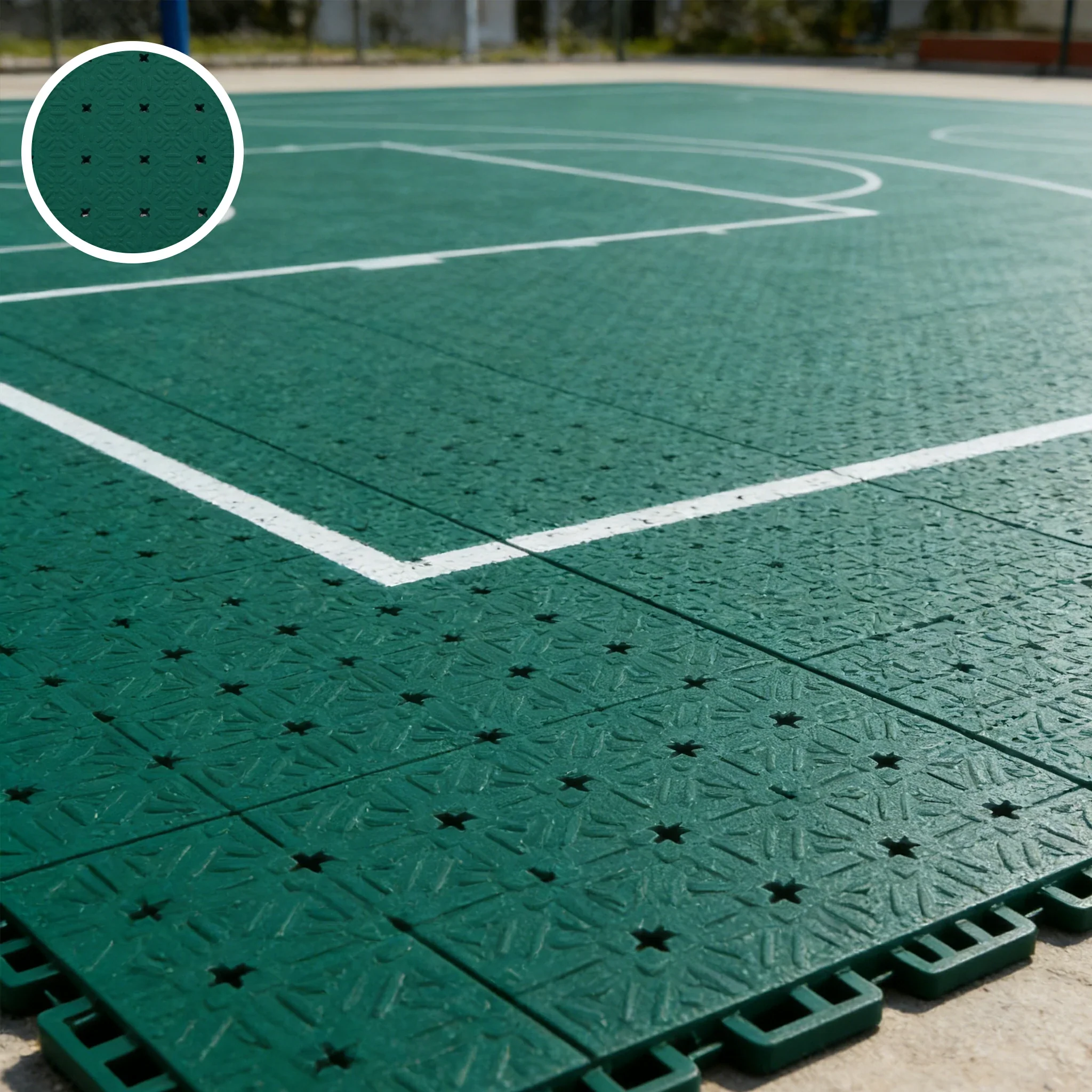 DUNK MASTER Interlocking Sports Flooring Tiles Non-Slip Drainage Court Flooring 10/20/30sqm Outdoor Basketball Court Playground Floor - Dark Green - Image 2