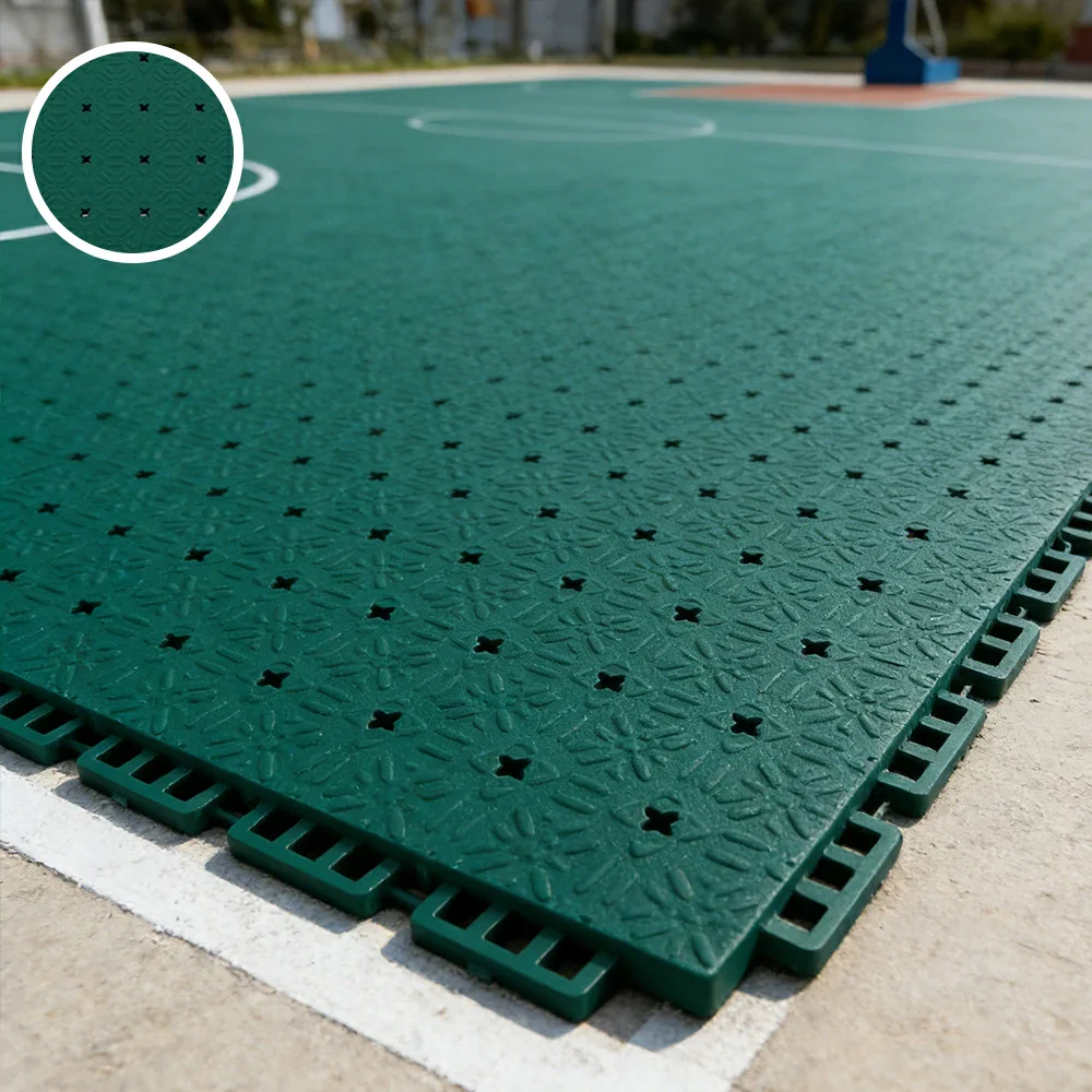 DUNK MASTER Interlocking Sports Flooring Tiles Non-Slip Drainage Court Flooring 10/20/30sqm Outdoor Basketball Court Playground Floor - Dark Green - Image 4