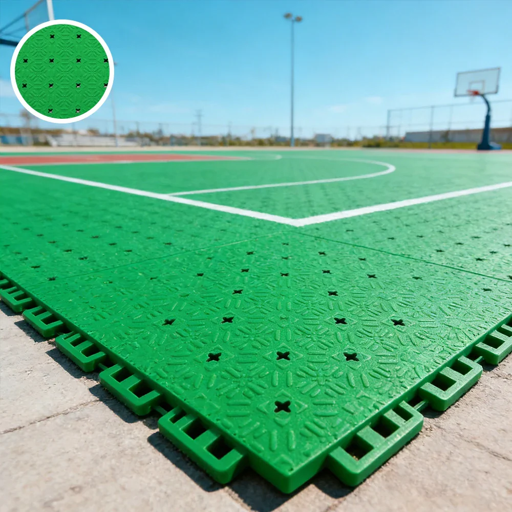 DUNK MASTER Interlocking Sports Flooring Tiles Non-Slip Drainage Court Flooring 10/20/30sqm Outdoor Basketball Court Playground Floor - Emerald Green - Image 4