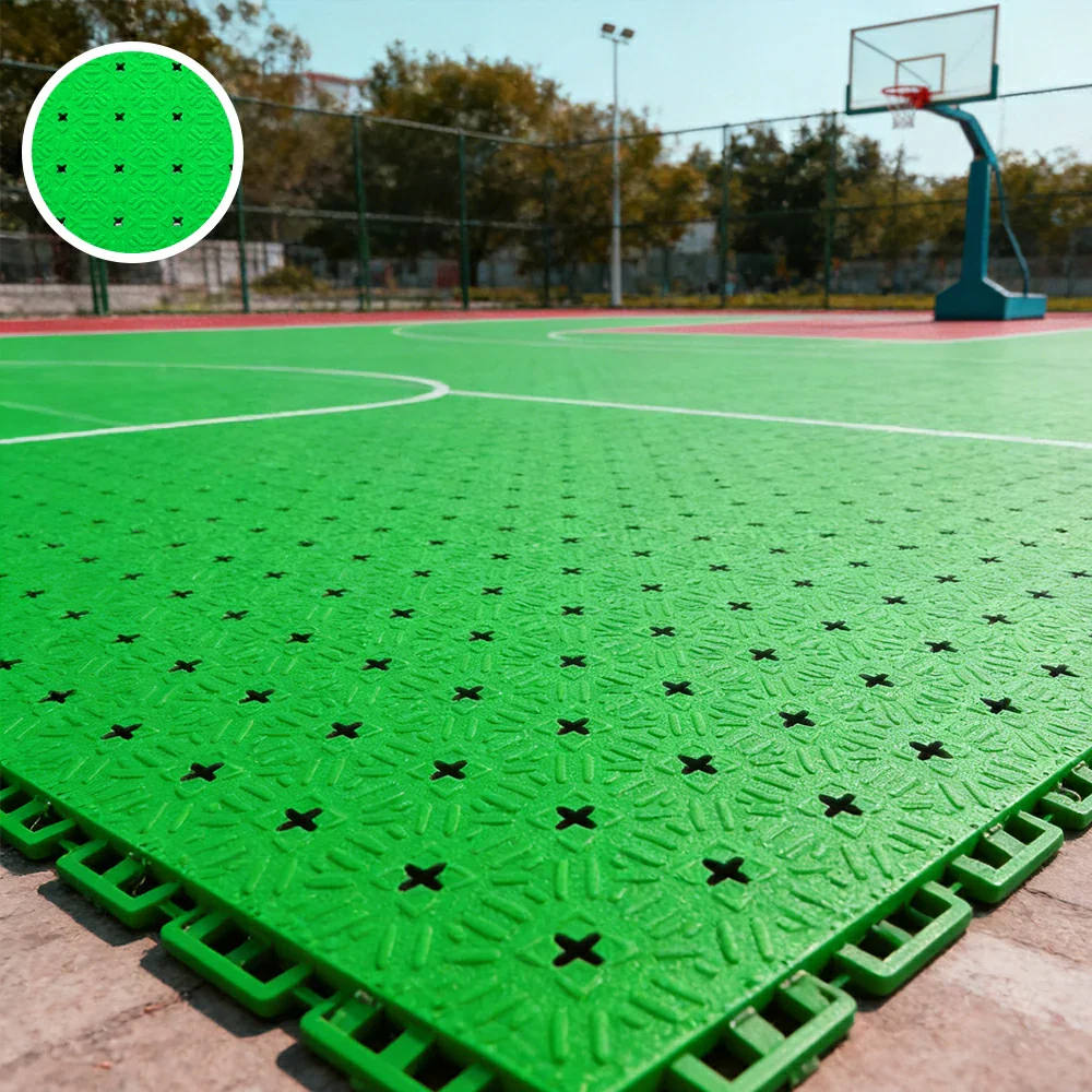 DUNK MASTER Interlocking Sports Flooring Tiles Non-Slip Drainage Court Flooring 10/20/30sqm Outdoor Basketball Court Playground Floor - Apple Green - Image 2