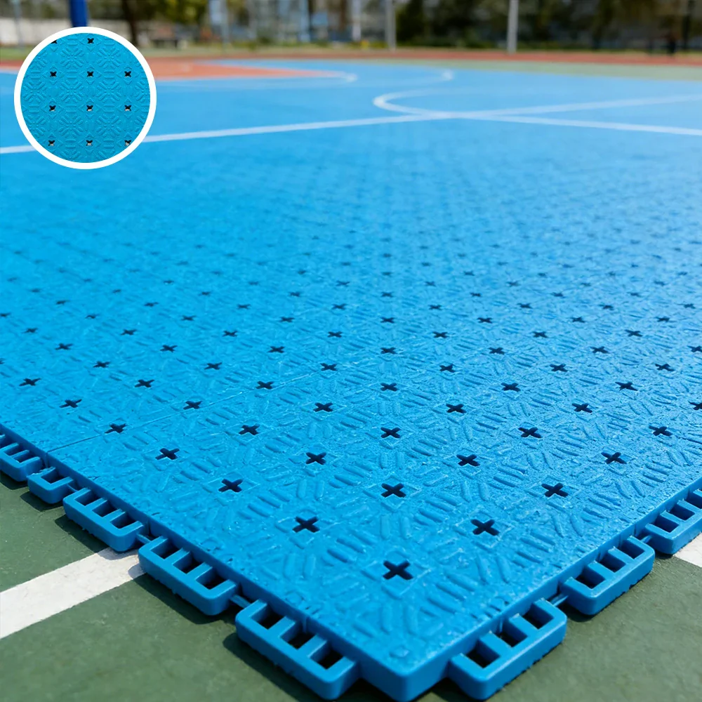 DUNK MASTER Interlocking Sports Flooring Tiles Non-Slip Drainage Court Flooring 10/20/30sqm Outdoor Basketball Court Playground Floor - Blue - Image 4