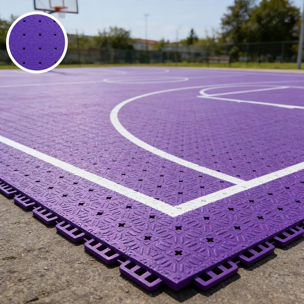 DUNK MASTER Interlocking Sports Flooring Tiles Non-Slip Drainage Court Flooring 10/20/30sqm Outdoor Basketball Court Playground Floor - Purple - Image 4