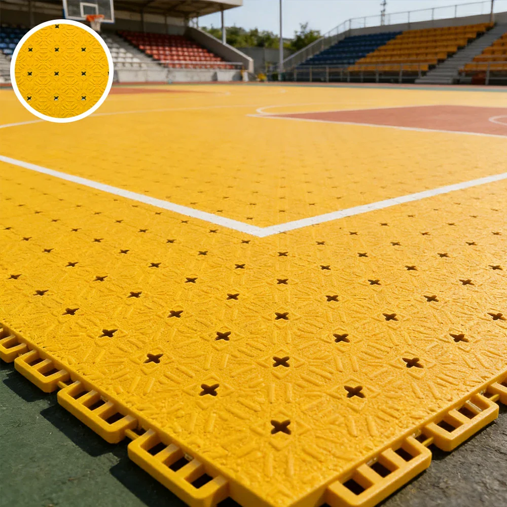 DUNK MASTER Interlocking Sports Flooring Tiles Non-Slip Drainage Court Flooring 10/20/30sqm Outdoor Basketball Court Playground Floor - Yellow - Image 2