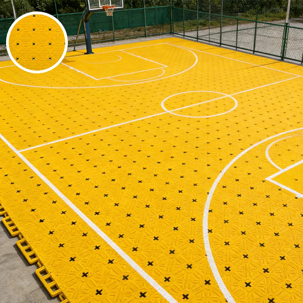 DUNK MASTER Interlocking Sports Flooring Tiles Non-Slip Drainage Court Flooring 10/20/30sqm Outdoor Basketball Court Playground Floor - Yellow - Image 4