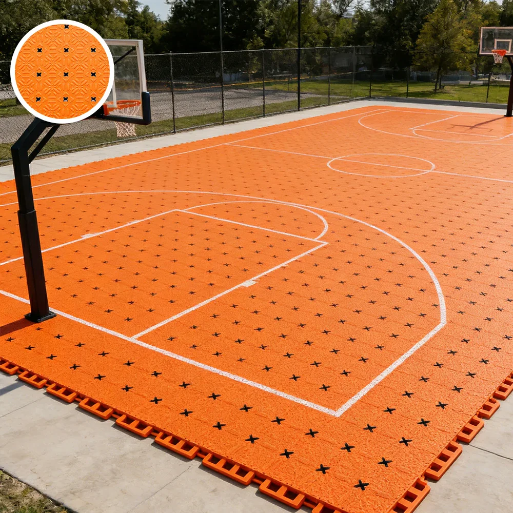 DUNK MASTER Interlocking Sports Flooring Tiles Non-Slip Drainage Court Flooring 10/20/30sqm Outdoor Basketball Court Playground Floor - Orange - Image 4