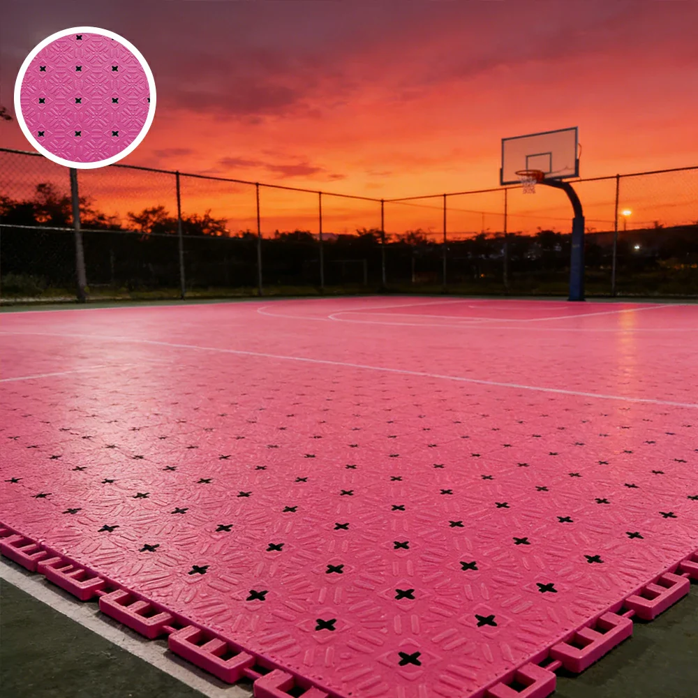 DUNK MASTER Interlocking Sports Flooring Tiles Non-Slip Drainage Court Flooring 10/20/30sqm Outdoor Basketball Court Playground Floor - Pink - Image 2