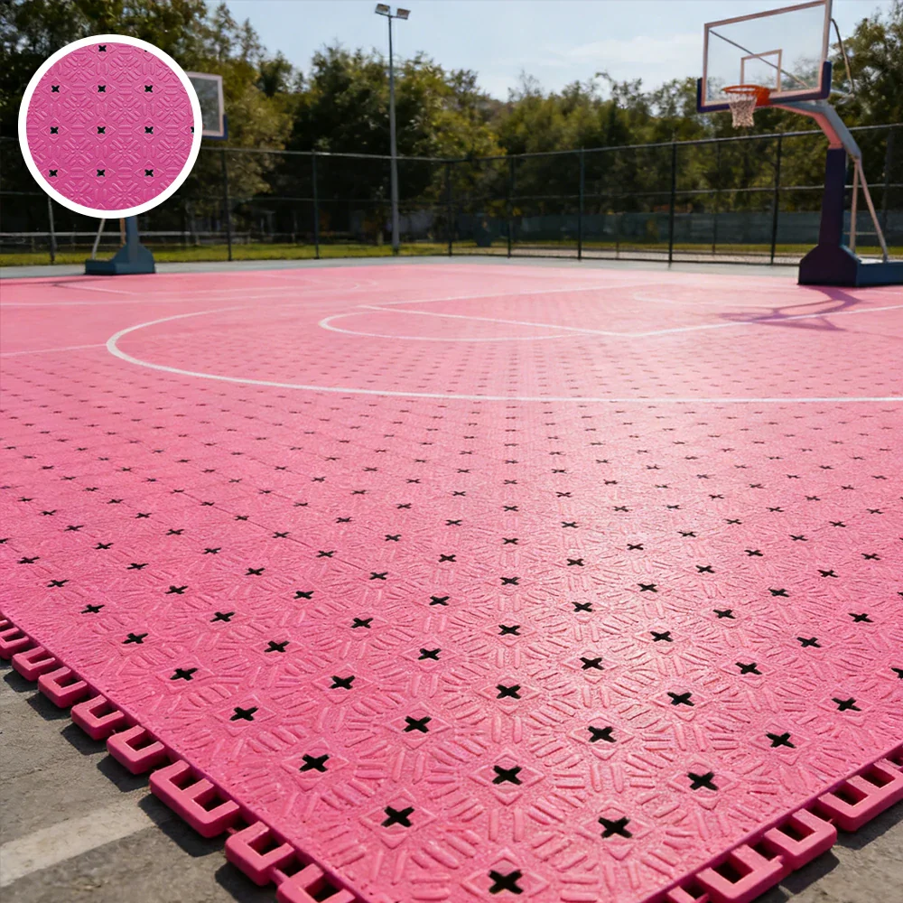 DUNK MASTER Interlocking Sports Flooring Tiles Non-Slip Drainage Court Flooring 10/20/30sqm Outdoor Basketball Court Playground Floor - Pink - Image 4