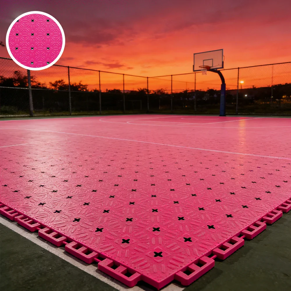 DUNK MASTER Interlocking Sports Flooring Tiles Non-Slip Drainage Court Flooring 10/20/30sqm Outdoor Basketball Court Playground Floor - Rose Red - Image 4