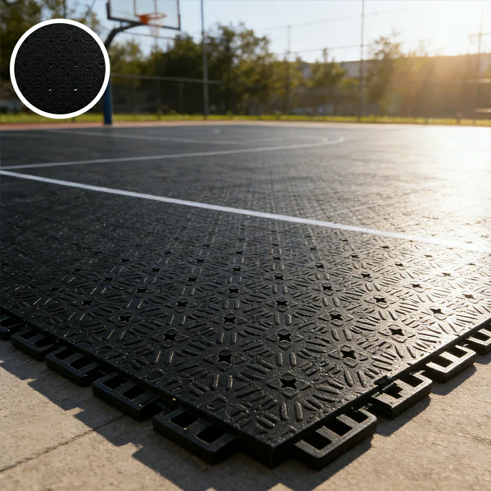 DUNK MASTER Interlocking Sports Flooring Tiles Non-Slip Drainage Court Flooring 10/20/30sqm Outdoor Basketball Court Playground Floor - Black - Image 2
