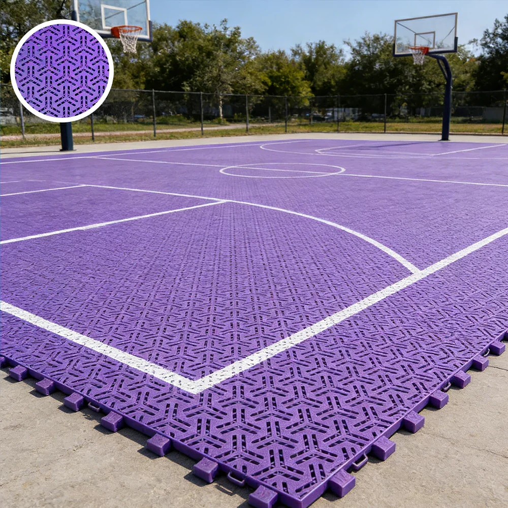 DUNK MASTER Interlocking Sports Floor Tiles - Flight Key Plus Anti-Slip Court Flooring Modular Tiles for Basketball Courts 10/20/30 Square Meters - Purple - Image 2