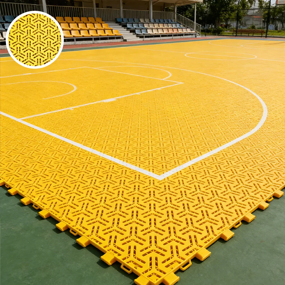 DUNK MASTER Interlocking Sports Floor Tiles - Flight Key Plus Anti-Slip Court Flooring Modular Tiles for Basketball Courts 10/20/30 Square Meters - Yellow - Image 2