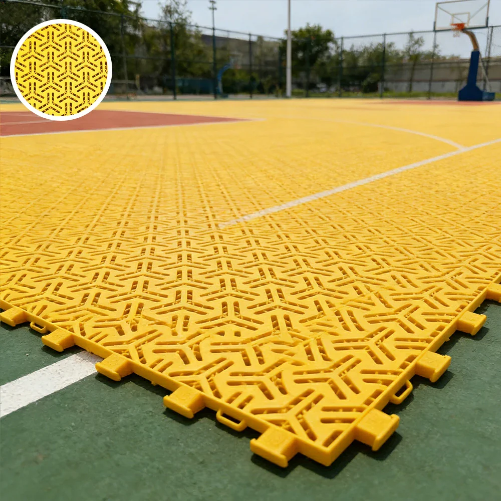 DUNK MASTER Interlocking Sports Floor Tiles - Flight Key Plus Anti-Slip Court Flooring Modular Tiles for Basketball Courts 10/20/30 Square Meters - Yellow - Image 4