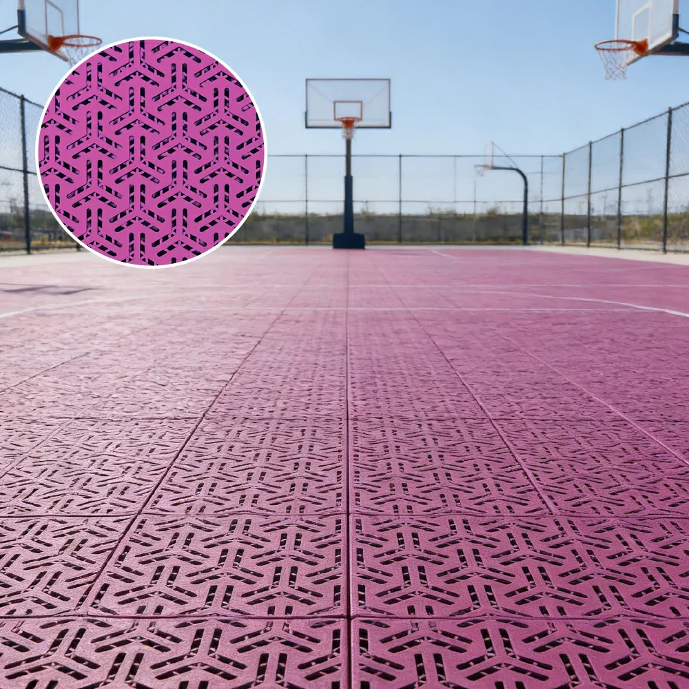 DUNK MASTER Interlocking Sports Floor Tiles - Flight Key Plus Anti-Slip Court Flooring Modular Tiles for Basketball Courts 10/20/30 Square Meters - Pink - Image 2