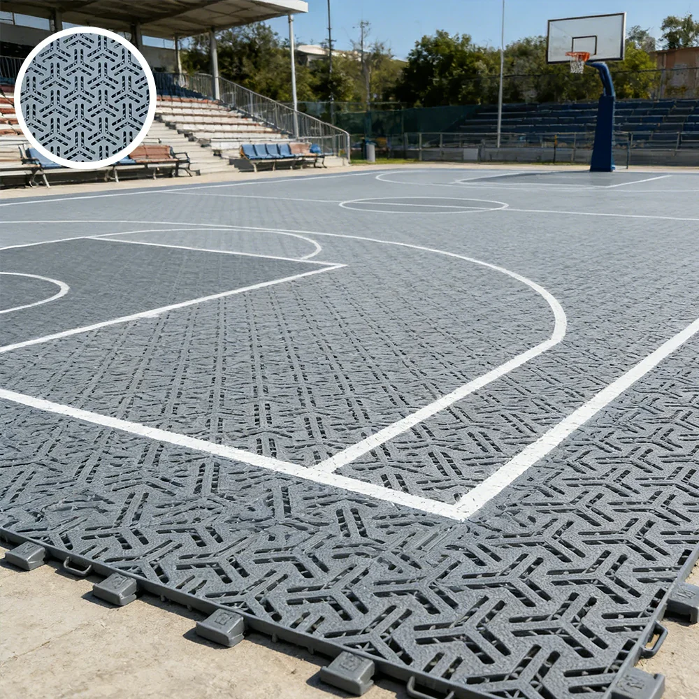DUNK MASTER Interlocking Sports Floor Tiles - Flight Key Plus Anti-Slip Court Flooring Modular Tiles for Basketball Courts 10/20/30 Square Meters - Light Grey - Image 4