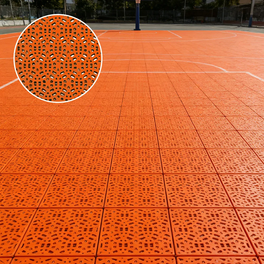 DUNK MASTER Interlocking Sports Floor Tiles - Anti-Slip Shock Absorbing Modular Court Flooring for Basketball Courts 10/20/30 Square Meters - Orange - Image 2
